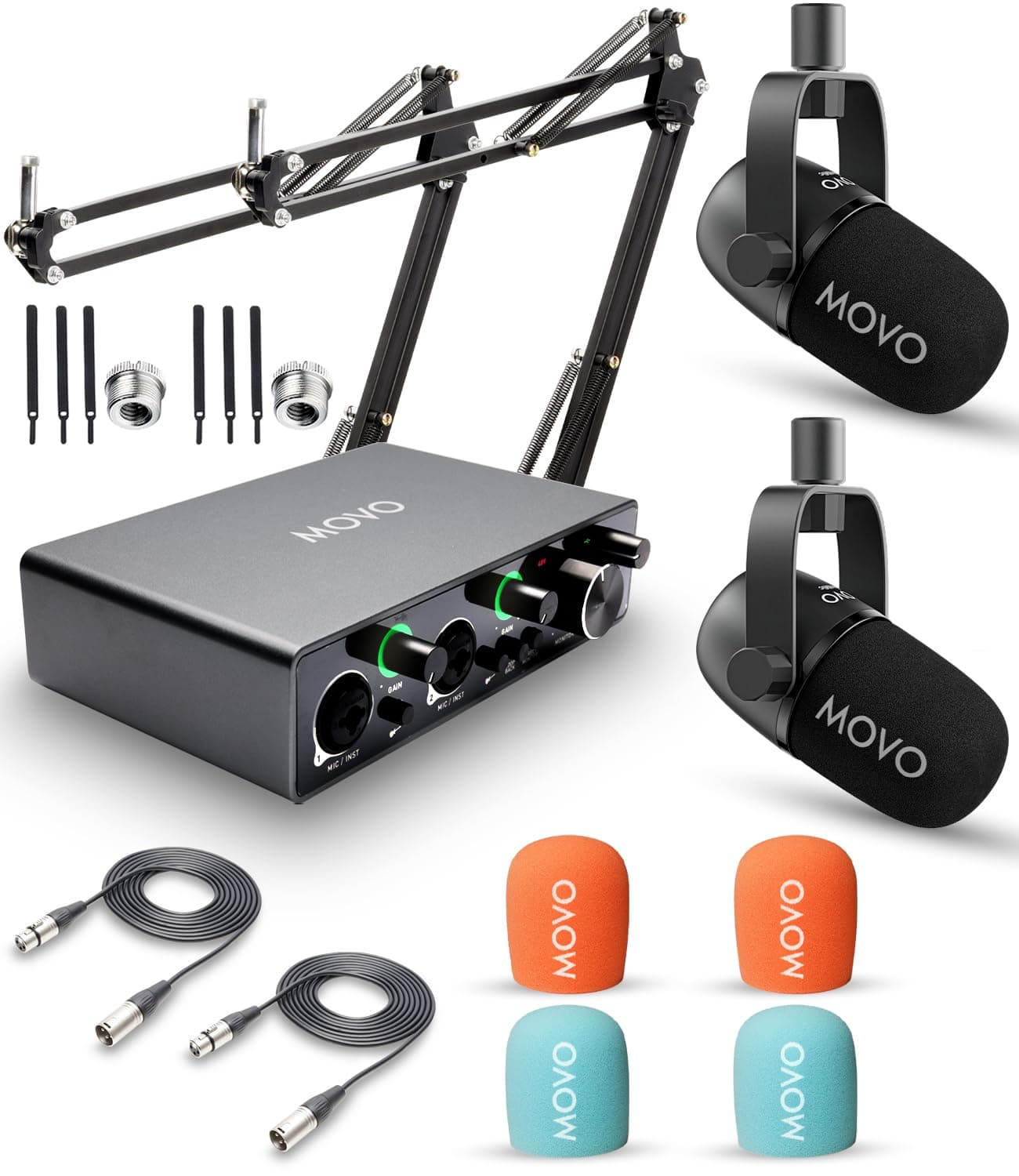 Movo CastMic Dynamic XLR Podcast Microphone Bundle with USB Audio Interface for PC, Gaming, Streaming, YouTube, and Musicians - Cardioid Podcast Mic Bundle for Content Creators