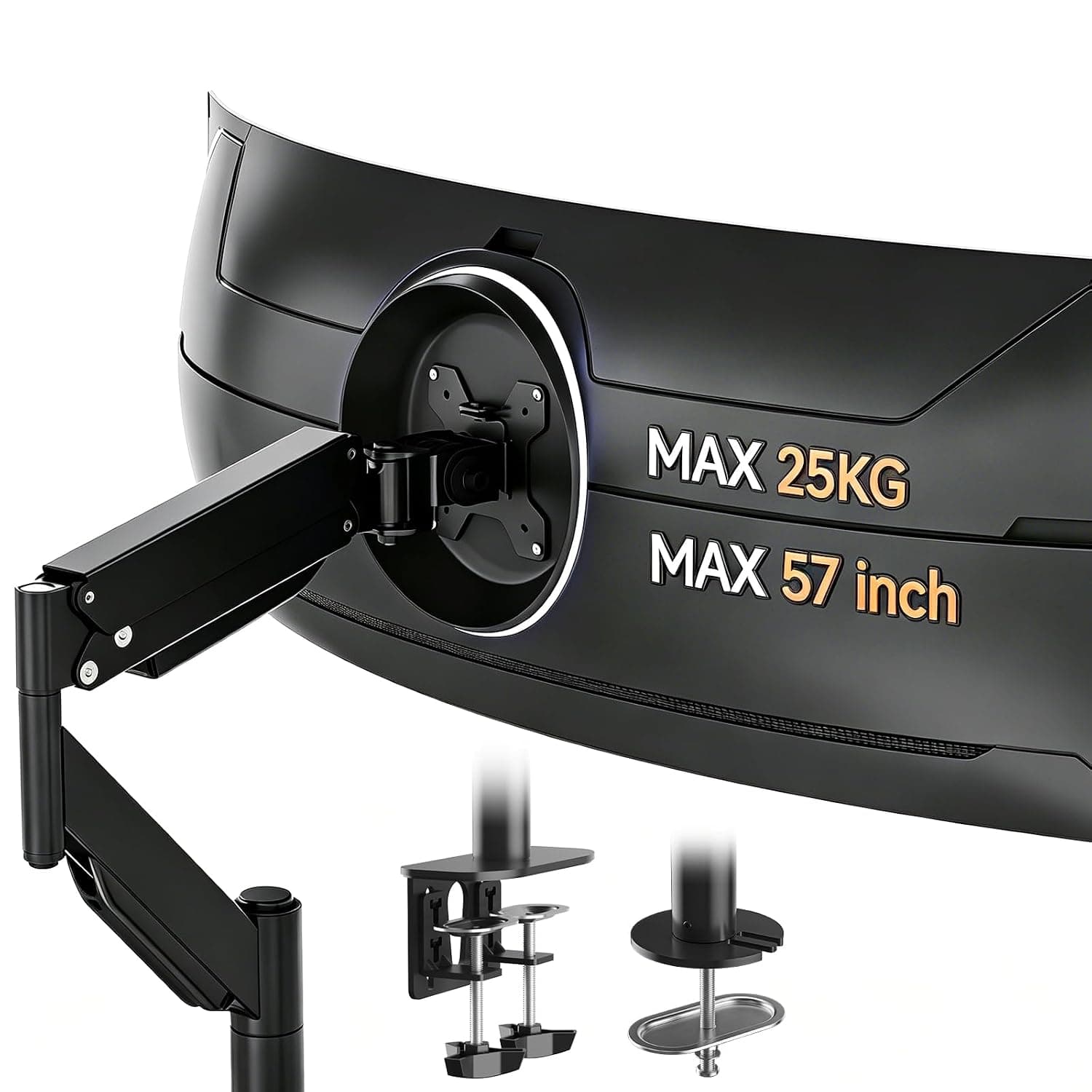 Suptek Single Monitor Mount 57”, Heavy Duty Gas Spring Desk Mount Holds up to 25kg, Tool Free Height Adjustable Screen Arm with Tilt Swivel Rotation, VESA 75/100mm, C-clamp/Grommet Options