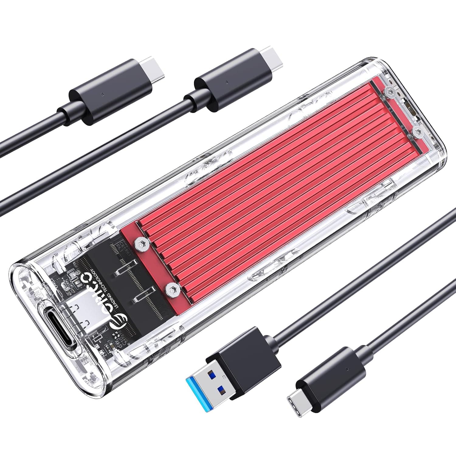 ORICO M.2 NVME SSD Case, USB-C Adapter USB 3.1 Gen2 (10Gbps) External M2 Enclosure for PCIe M-Key/B+M Key NVMe SSD 2230/2242/2260/2280, Red -TCM2
