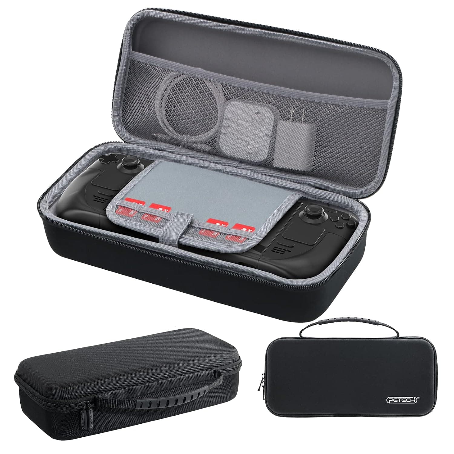 ECHZOVE Stream Deck Carrying Case,Game Traveler Steam Deck Case, Protective Hard Portable Travel Carry Case Shell Pouch with Pockets for Accessories and Game Cases in a Recessed Space - Black