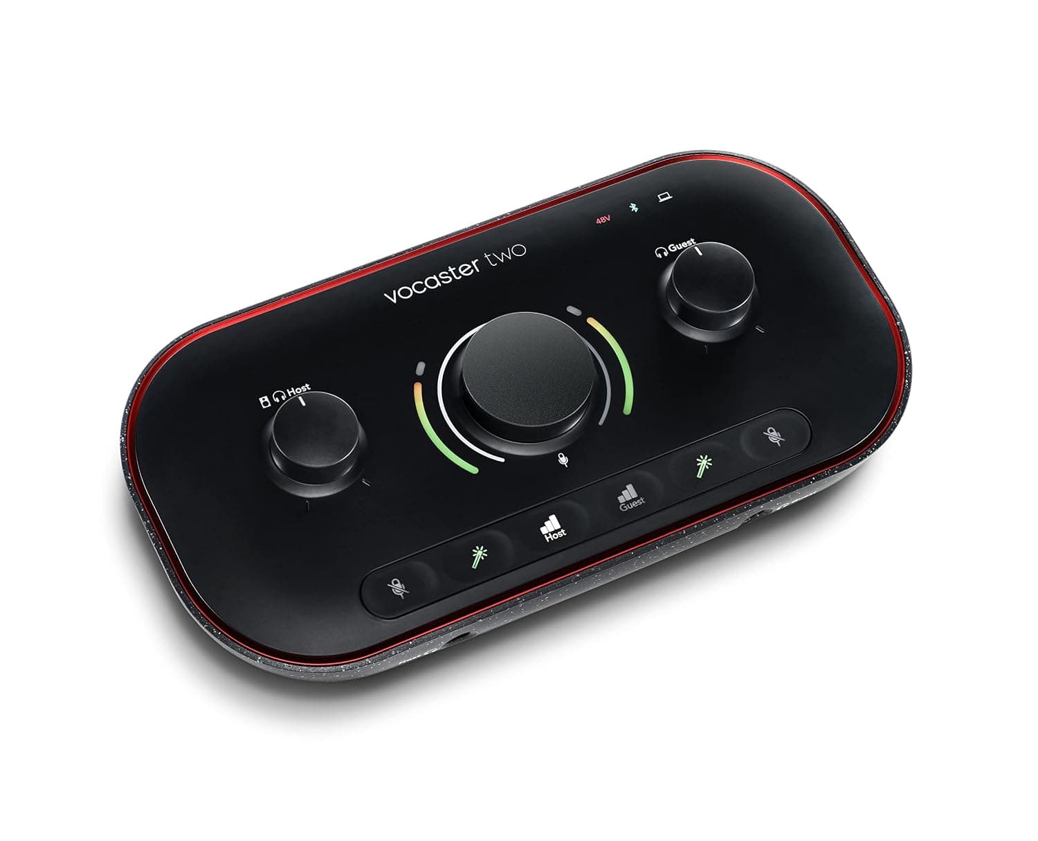 Focusrite Vocaster Two — Podcasting Interface for Recording Host and Guest. Two Mic Inputs and Two Head-phone Outputs, with Auto Gain, Enhance, and Mute. Small, Lightweight, and Powered by Computer.
