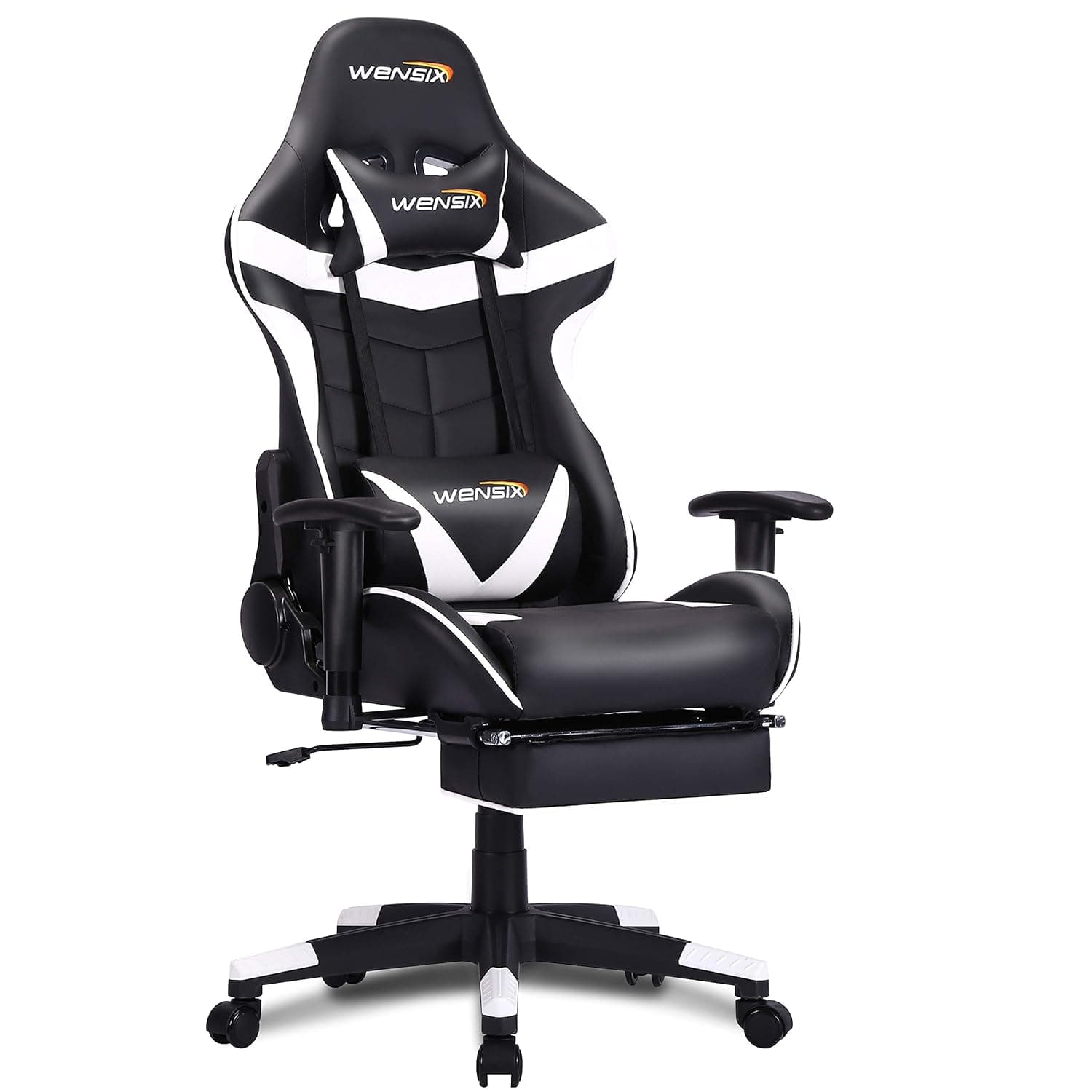WENSIX Gaming Chair,Ergonomic Racing Gaming Chair,Gaming Office Chair with Lumbar Support and Headrest,High Back Computer Desk Chair, Recliner with Footrest,White-1