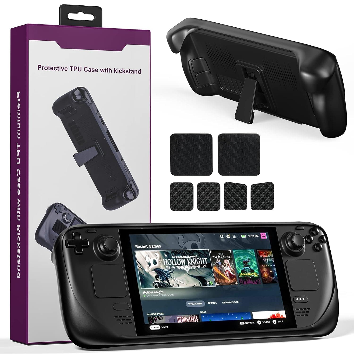zerotop Case for Steam Deck Case Protective Cover with Kickstand for Steam Deck Console Valve Steam Deck TPU Shell, Anti-Scratch Anti-Collision Grip Cover, 2 Touchpad Stickers 4 Back Button Stickers