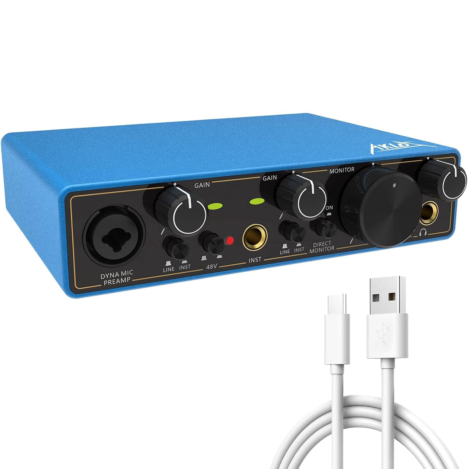 Audio Interface,AKLOT USB Audio Interface, 2 In 2 Out Audio Interfaces, 24-bit/192 kHz Sound Card with Headphone Amplifier, TRS balanced Audio Interface for PC/Win/Mac
