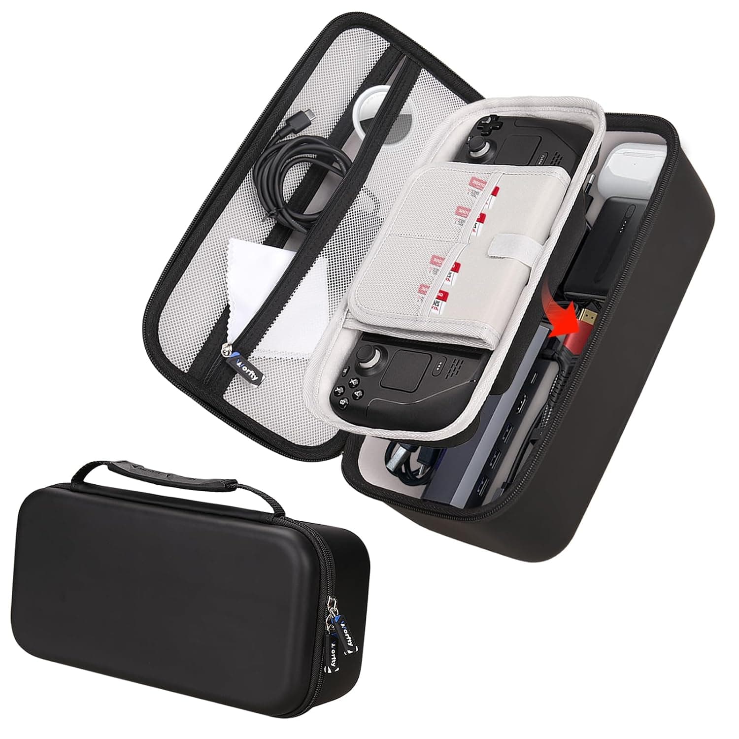 worfty Carrying Travel Case for Steam Deck/ Steam Deck OLED, Protective Storage Hard Bag Compatible with Steamdeck/ Valve Steam Deck Accessories Portable Bag Shell, Large Capacity, Case Only(Black)