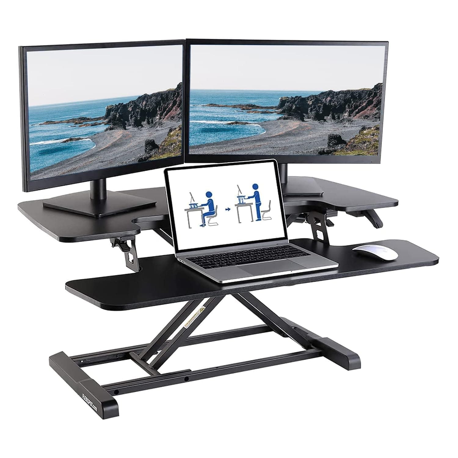 FLEXISPOT Standing Desk Converter 91.5 cm with Wide Keyboard Tray | Height Adjustable Riser, Sit to Stand Dual Monitor and Laptop Workstation, Black