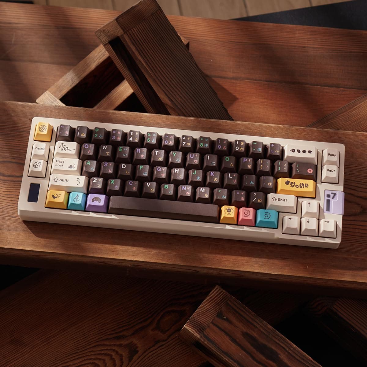 mintcaps PBT Japanese Brown keycap Set 129 Keys Cherry Profile Cute Keycaps Custom Dye-Sublimation Keyboard Keycaps for 60% 65% 70% 75% 100% Cherry Gateron MX Switches Mechanical Keyboards