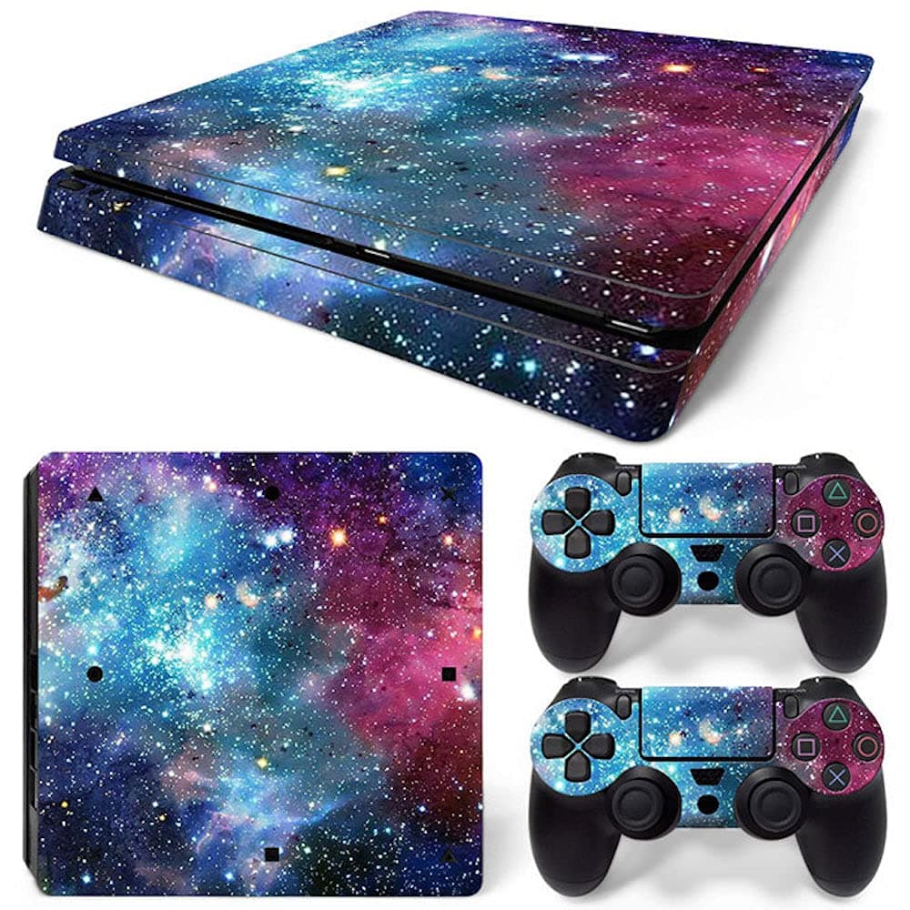Vinyl Skin Sticker for Playstation 4 Slim, Blue Galaxy PS4 S Console and Controllers Skins Wrap Vinyl Sticker Decal Cover