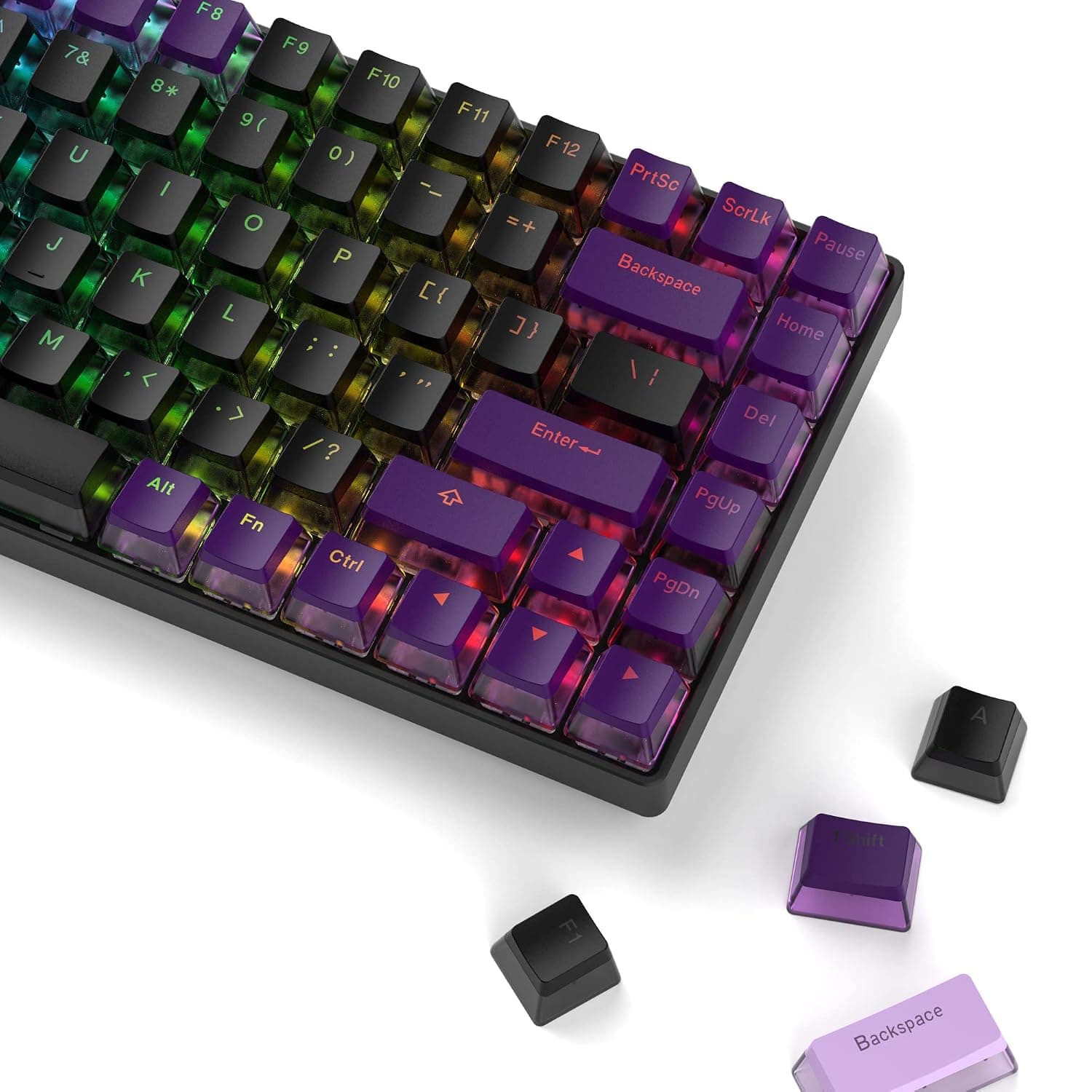 XVX Pudding Keycaps - PBT, Shine Through, 165 Keys, Custom for Cherry Gateron MX Switches, Black/Purple
