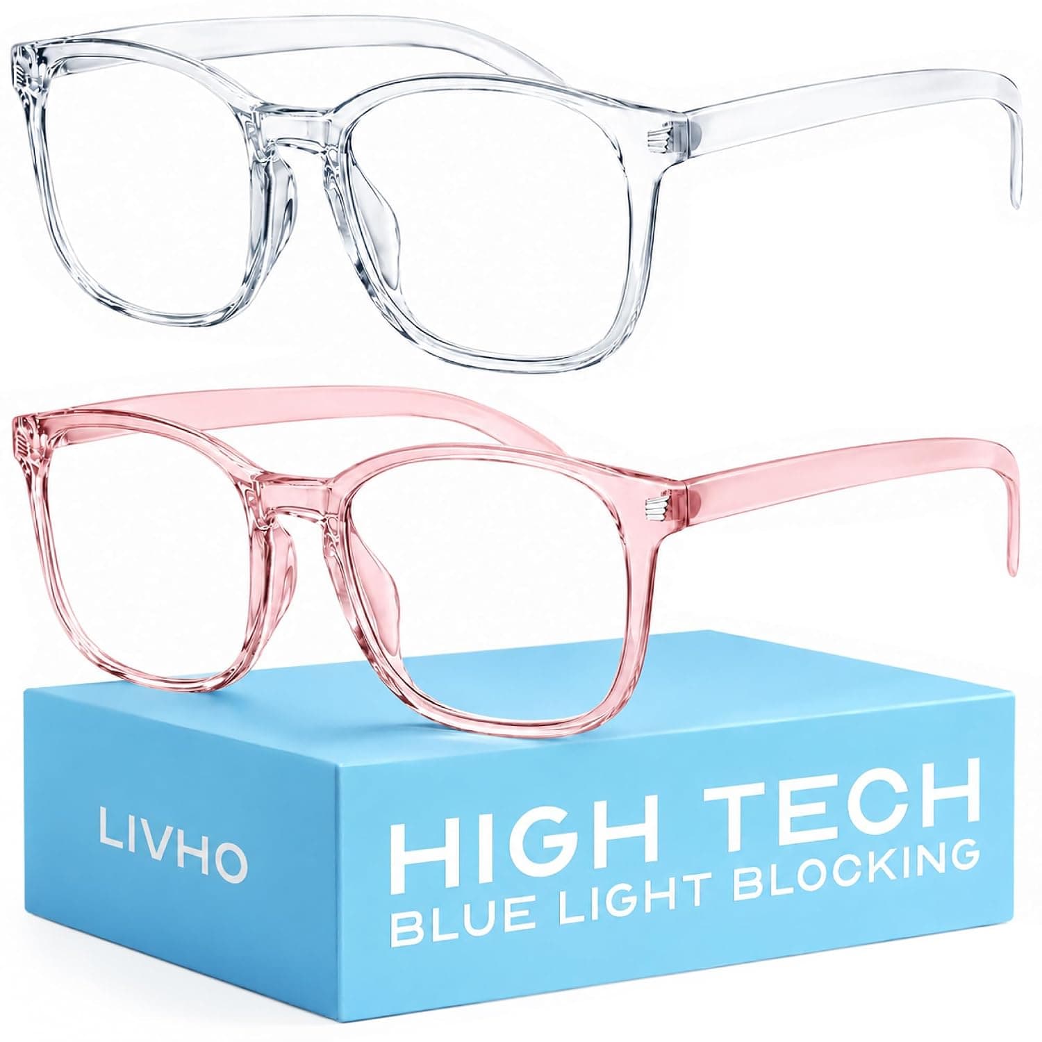 livho High Tech Blue Light Glasses - Advanced 99% Blue Light Blocking Computer Glasses - Anti Eyestrain & UV Glare Protection | Advanced Blue Light Blocking, Screen Fatigue Protection, UV Protection, Clear + Clear Pink
