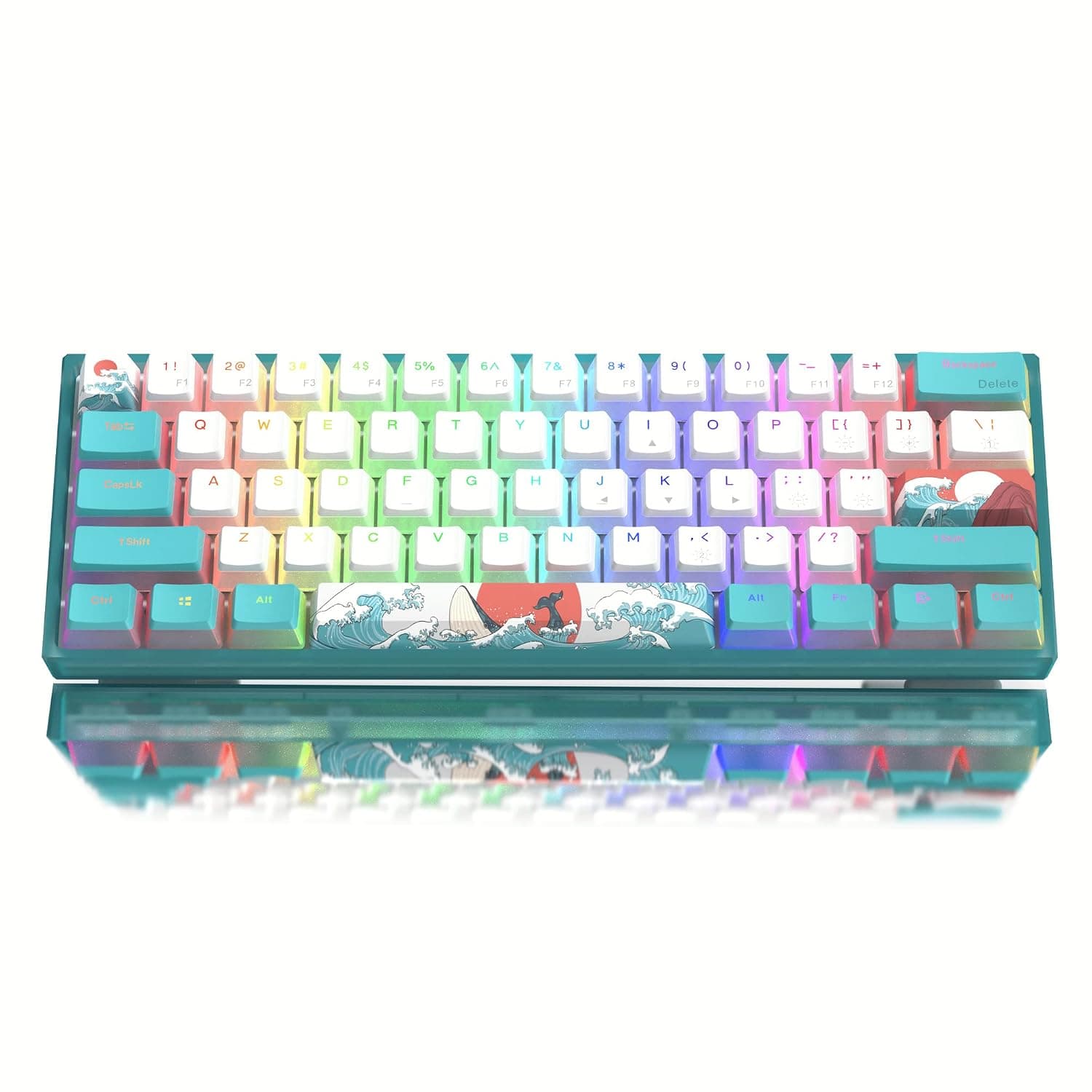 Womier 60% Percent Keyboard, WK61 Mechanical RGB Wired Gaming Keyboard, Hot-Swappable Keyboard Blue Sea Theme with PBT Keycaps for Windows PC Gamers - Red Switch