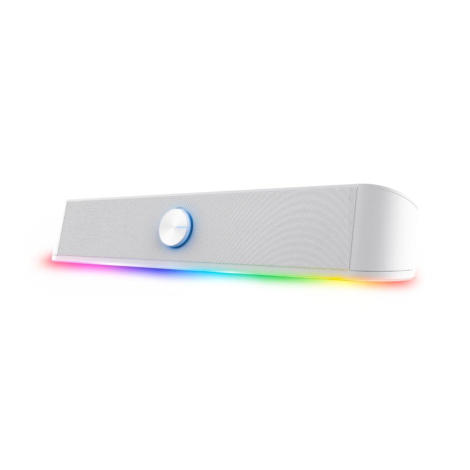 GXTrust Rhox RGB Illuminated Soundbar, PC Speakers 12W Peak Power, White | 3.5mm Jack Plug and Play, Stereo Sound, for Desktop Laptop Computer