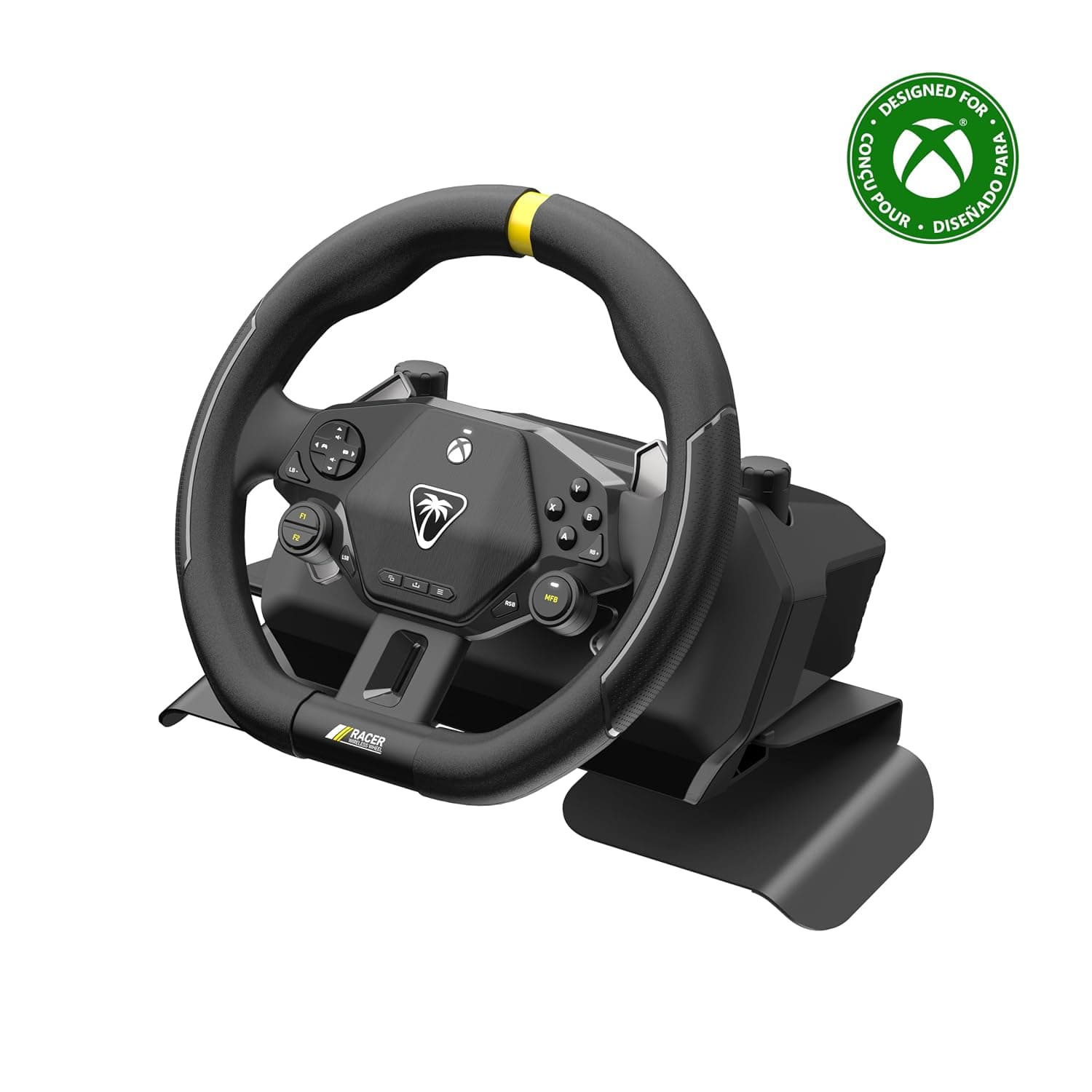 Turtle Beach Racer Wireless Racing Wheel for XBOX Series X|S, XBOX One, PC | Black, Licensed for XBOX & PC, Rechargeable 30-Hr Battery, Wireless Connection, Controller Mode, Lap Mount, 3.5mm Audio Jack