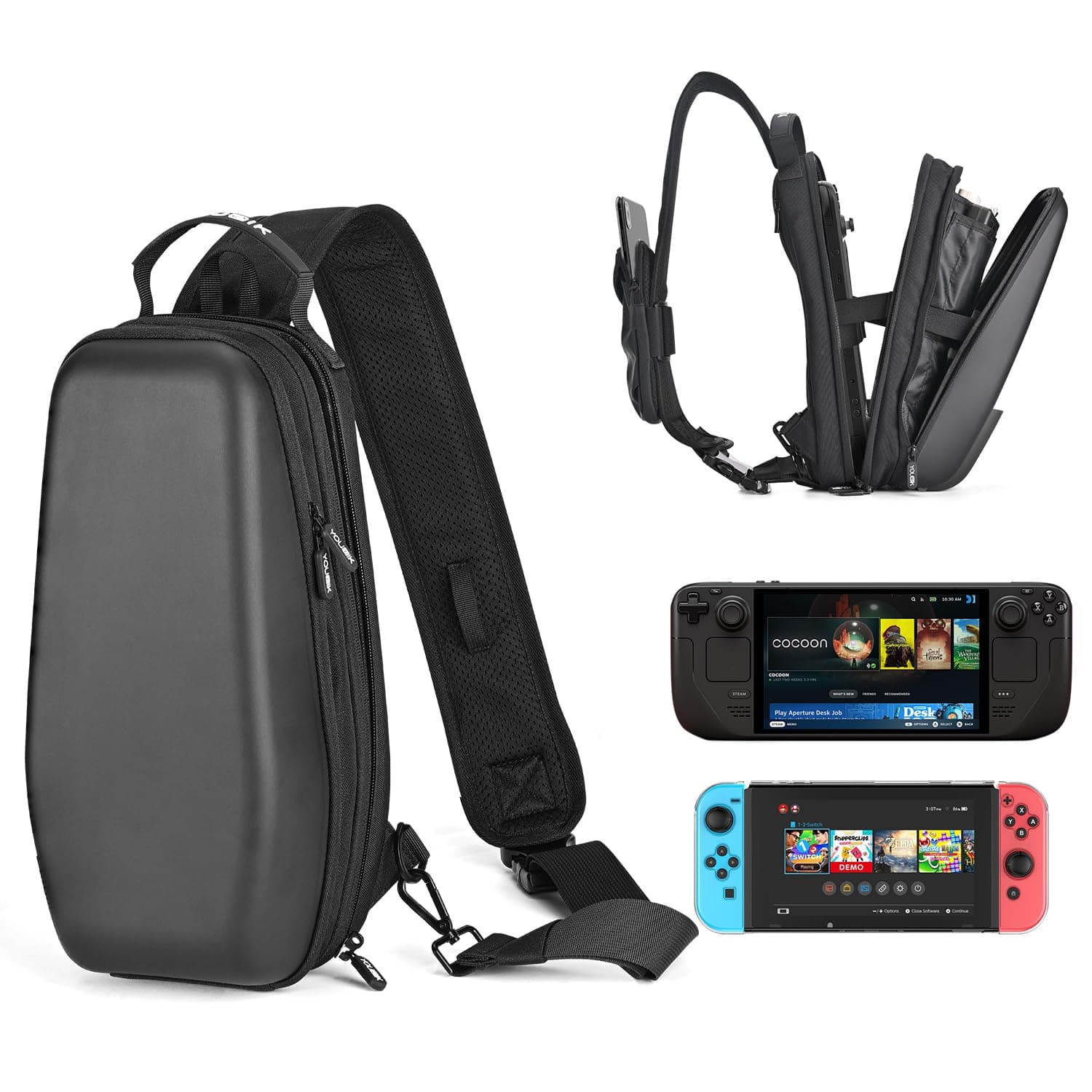 Younik Carrying Case for Steam Deck/Steam Deck OLED Console & Accessories, Protective Steam Deck Bag with Hard Shell, Portable Travel Backpack for Steam Deck