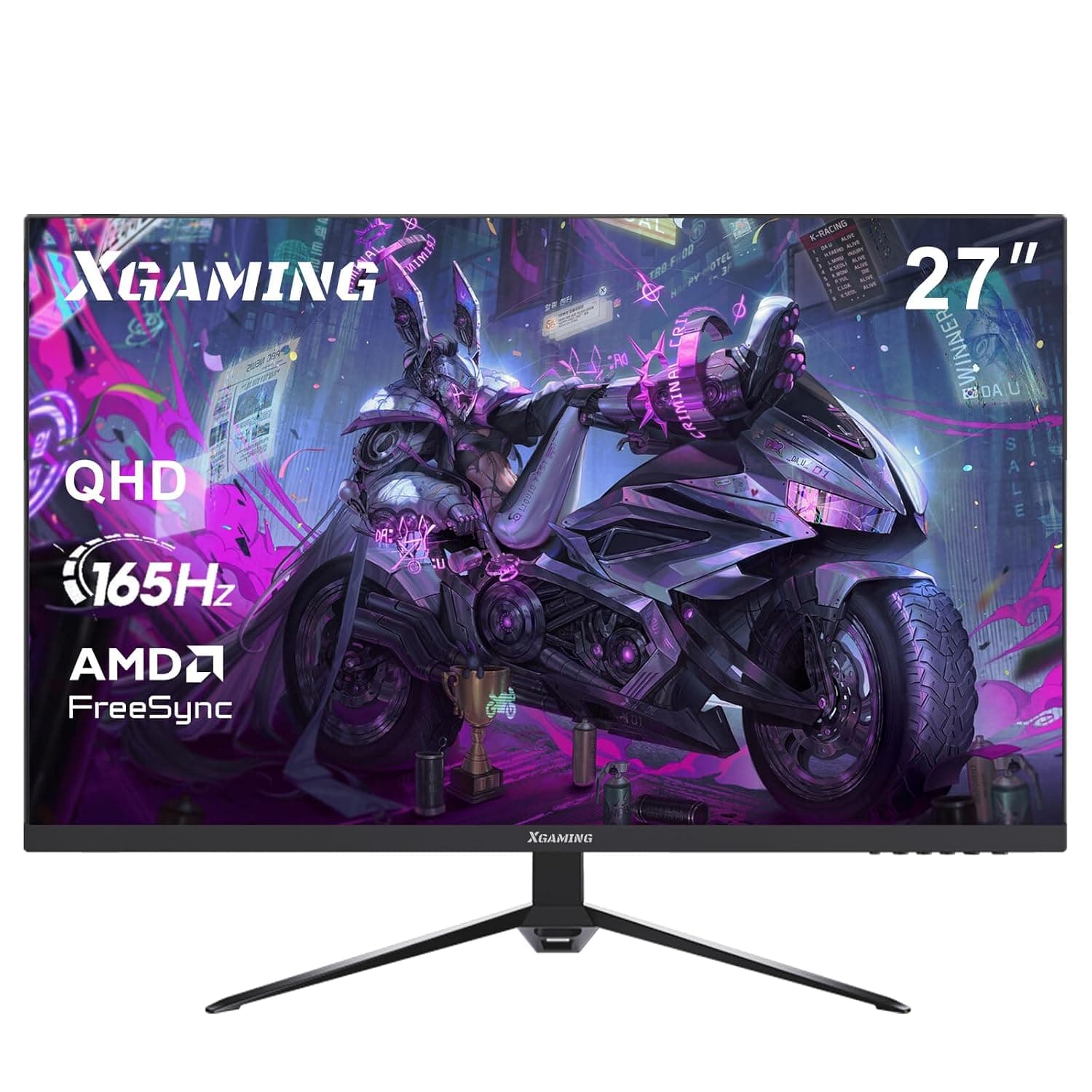 XGaming 27 Inch Gaming Monitor, QHD 2560x1440p,VA,165Hz, 1ms MPRT, 100% SRGB, AMD FreeSync compatible, HDR10, Blue Light Filter, 2 x HDMI, 2 x DisplayPort, Frameless,VESA