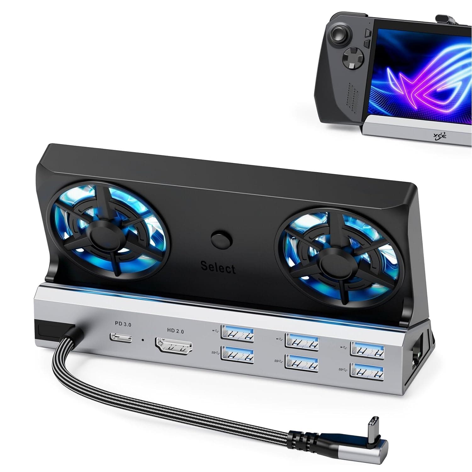 Dual Cooling Fans 12 in 1 Steam Deck Docking Station with 4K@60Hz 2.0,6 USB Ports,1000Mbps,USB-C 100W PD,40Gbps Adapter for Steam Deck/Rog Ally/Switch/Legion Go