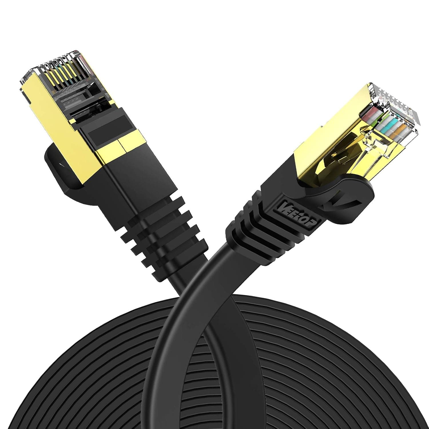 Veetop Flat Ethernet Cables 1.5m/4.9ft Cat7 High Speed 10Gbps RJ45 Cat 7 Networking Ethernet Cable with STP Copper Wires Shielded & Gold Plated Connector for Computer Laptop Router Patch Modem