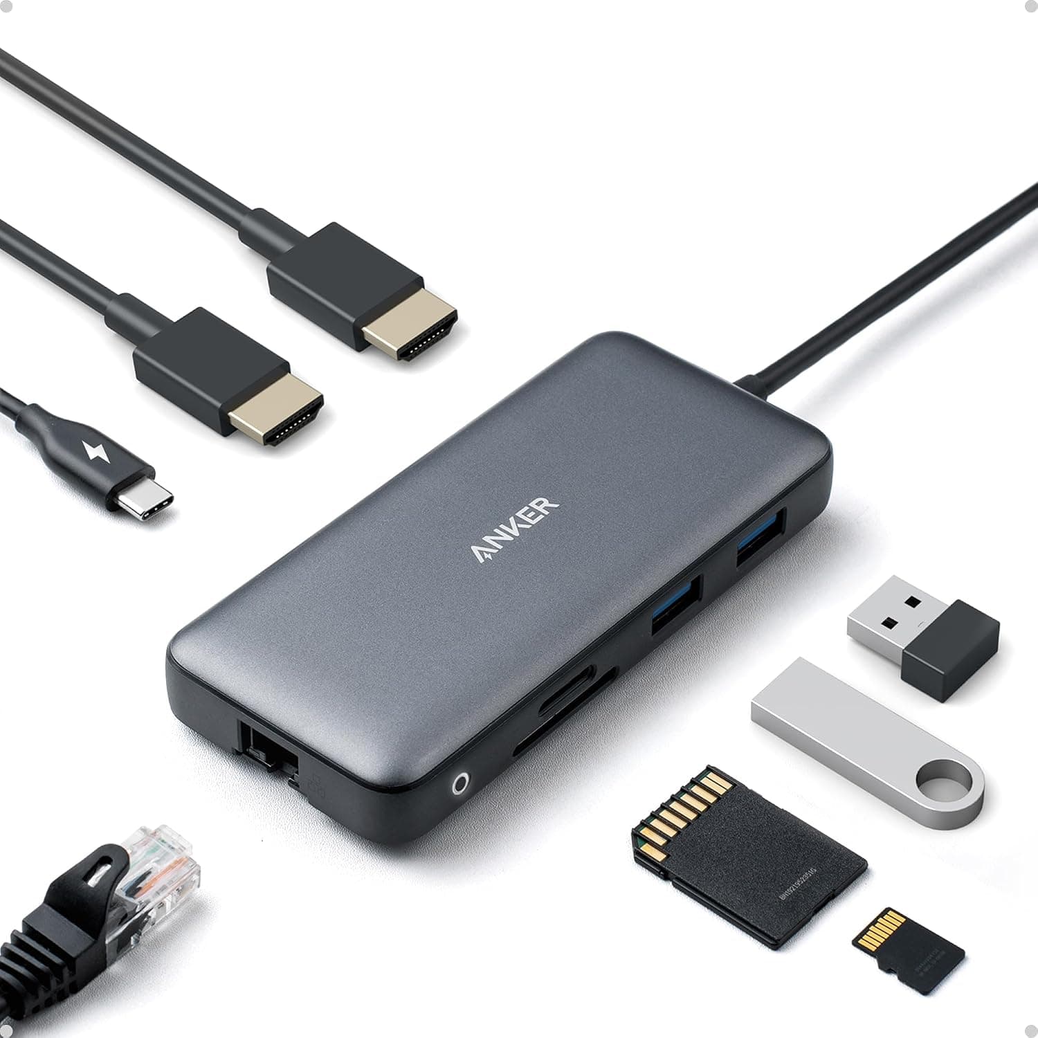 Anker Laptop Docking Station Dual Monitor, 8-in-1 USB C Hub, 4K Dual Monitor with 2 HDMI, 1 Gbps Ethernet Hub, 85W Power Delivery, SD Card Reader for MacBook Pro, XPS and More (Charger not Included) | Dual HDMI USB C Dock, 1Gbps Ethernet, 85W Max PD, SD/TF Card Reader, for USB C Laptops, XPS and More (Charger Not Included)