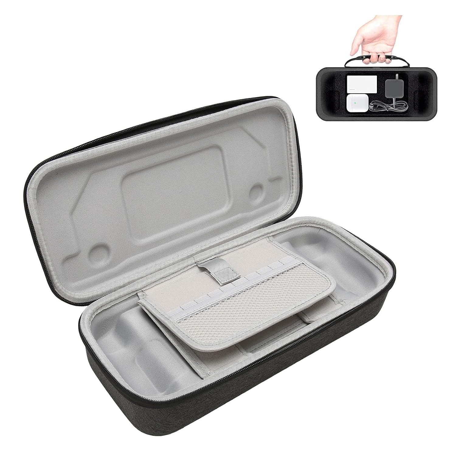 Annadue Hard Carrying Case for Steam Deck Console and Accessories, Dark Gray, with Handle, Built-in SD Card Slot and Stand, Travel Storage Bag
