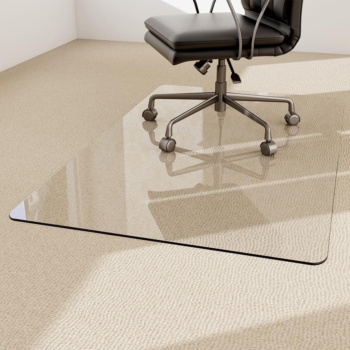 EASLY 36"X46" Chair Mat for Carpet-Office Chair Mat Tempered Glass for Home | Tempered Glass Floor Mat for Home/Office/Carpet Clear Computer Floor Mat - with 4 Anti-Slip Pads