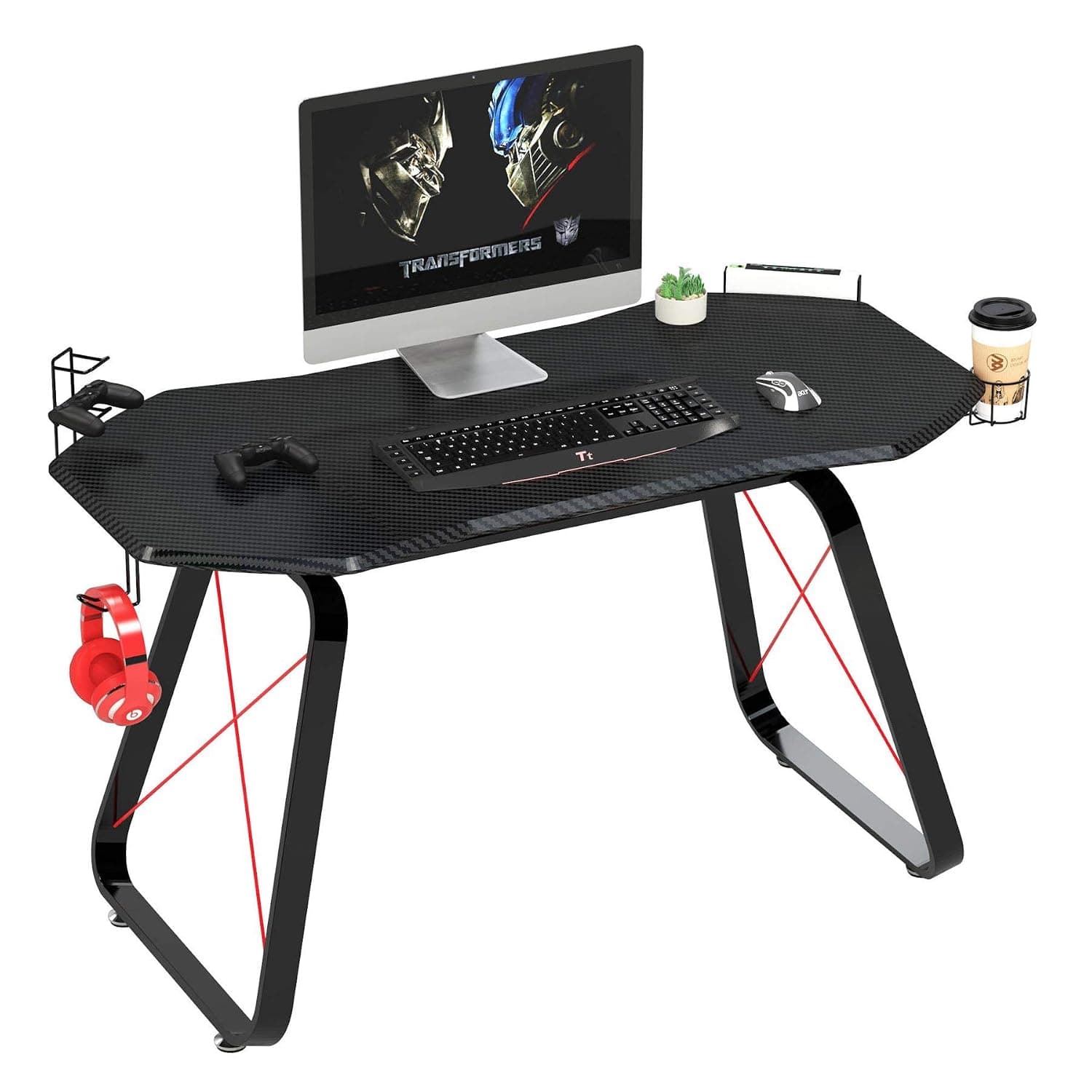 Carbon Fibre Effect Computer and Gaming Desk for Home Office - Piranha Stonecat