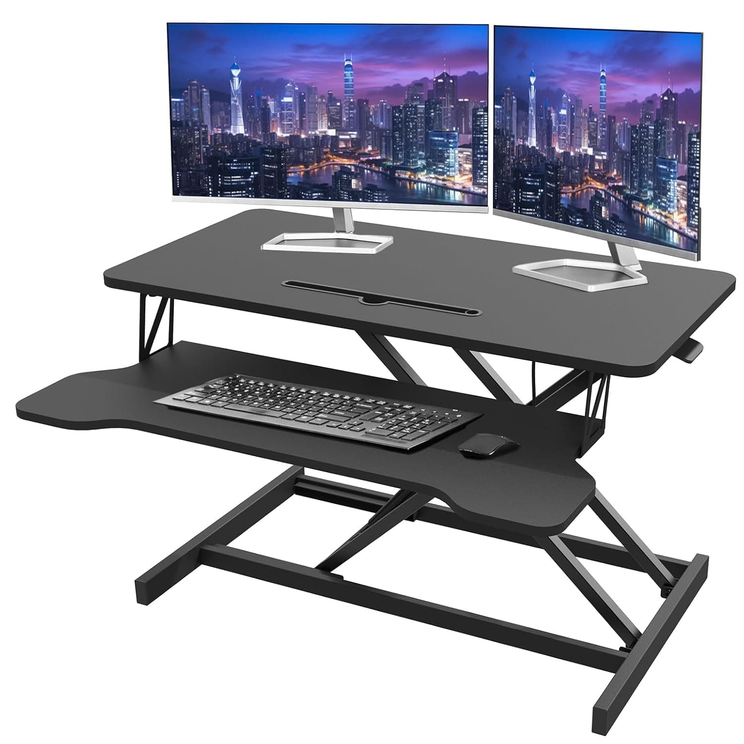 HomeRevel Standing Desk Converter 80cm – Sit Stand Desk Riser, | Height Adjustable Workstation for Dual Monitors & Laptop, Keyboard Tray, Home Office (Black)