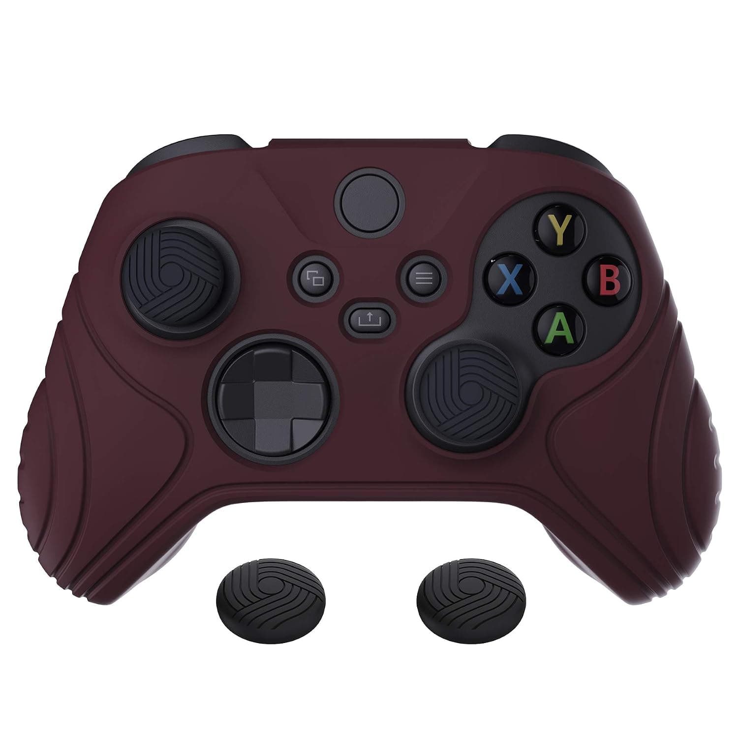 eXtremeRatePlayVital Samurai Edition Wine Red Anti-slip Controller Grip Silicone Skin, Ergonomic Soft Rubber Protective Case Cover for Xbox Series S/X Controller with Black Thumb Stick Caps