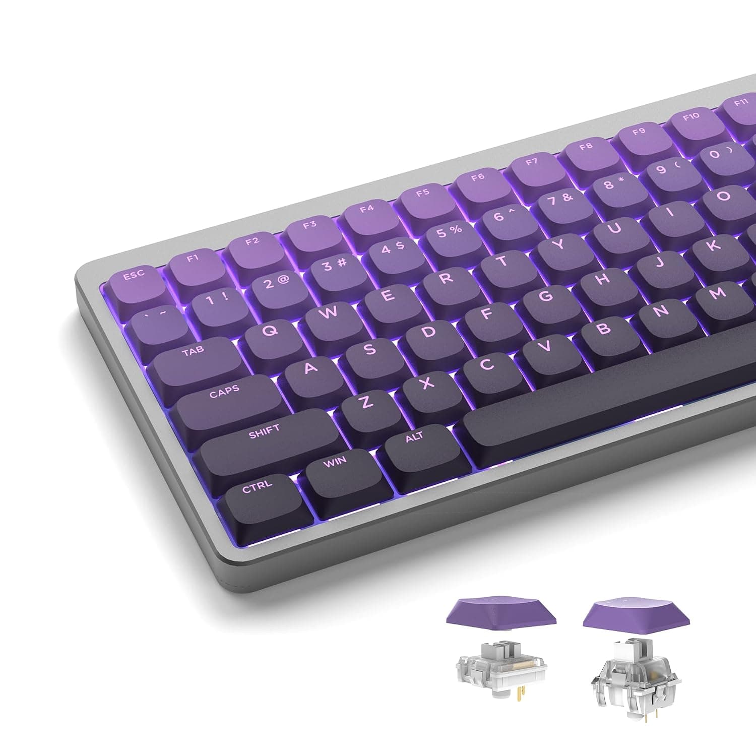 XVX Low Profile Keycaps - Purple Keycaps, Shine Through PBT Keycaps for 60% 65% 75% 100% Cherry Gateron MX Switches (Low Profile and Tradition Profile) Mechanical Keyboard