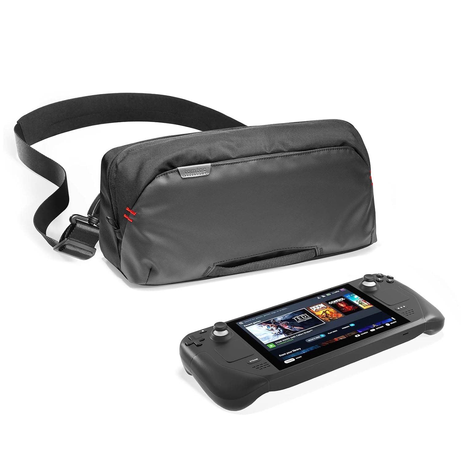 tomtoc Carrying Case for Steam Deck/OLED/Nintendo Switch 2/Rog Xbox Ally X | Storage Portable Compact Pack with Pockets for Console, AC adapter, and dock, Protective Shoulder Bag for Travel, Daily Use