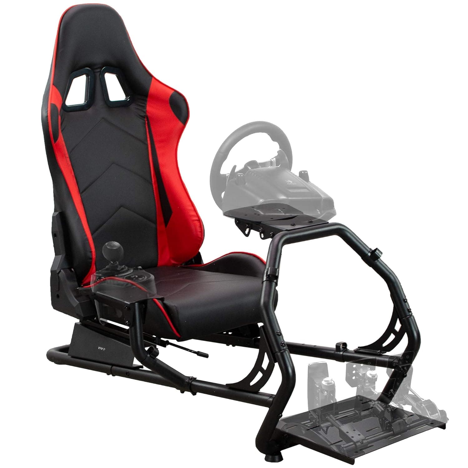 VIVO Racing Simulator Cockpit with Wheel Stand, Gear Mount, Chair and Frame Only, Fits Logitech, Thrustmaster, Fanatec, Compatible with Xbox One, Playstation, PC Video Game, Red Stripe, STAND-RACE1B