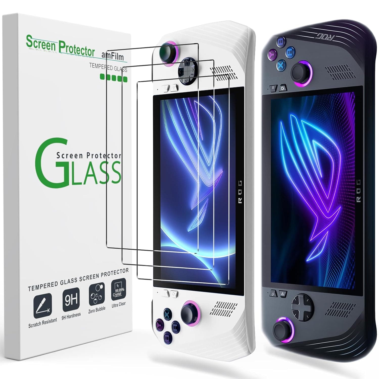 amFilm Screen Protector for ASUS ROG Xbox Ally & Ally X/ROG Ally & Ally X | Screen Protector Tempered Glass, Full Coverage, Ultra HD, Anti-Scratch, Easy Installation [7 inch] (3 Pack)