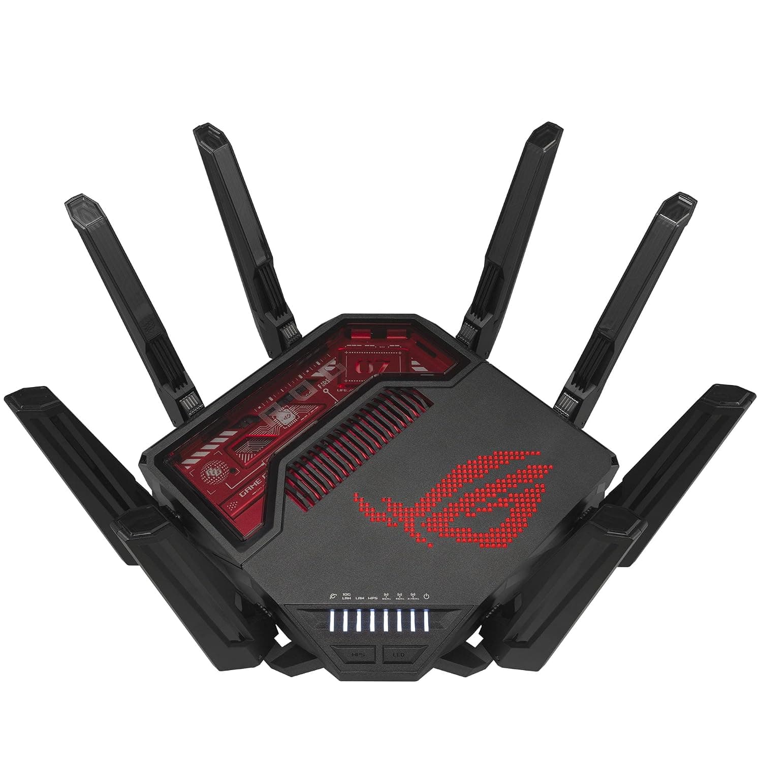 ASUS ROG Rapture GT-BE19000 Tri-band WiFi 7 Gaming Router (320MHz Channels & 4k-QAM, MLO, 2x 10G ports, AI WAN detection, Triple-level Game Acceleration, AiMesh, free network security, VPN features)