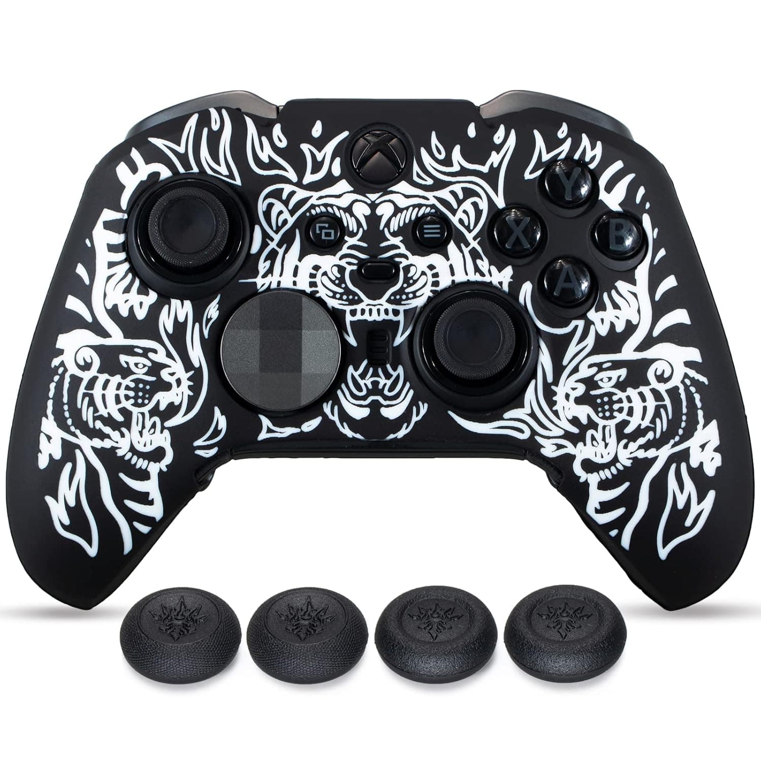 YoRHa Silicone Skin for Xbox Elite Series 2 Controller x 1(Tiger White) with Exclusive Thumb Grips x 4