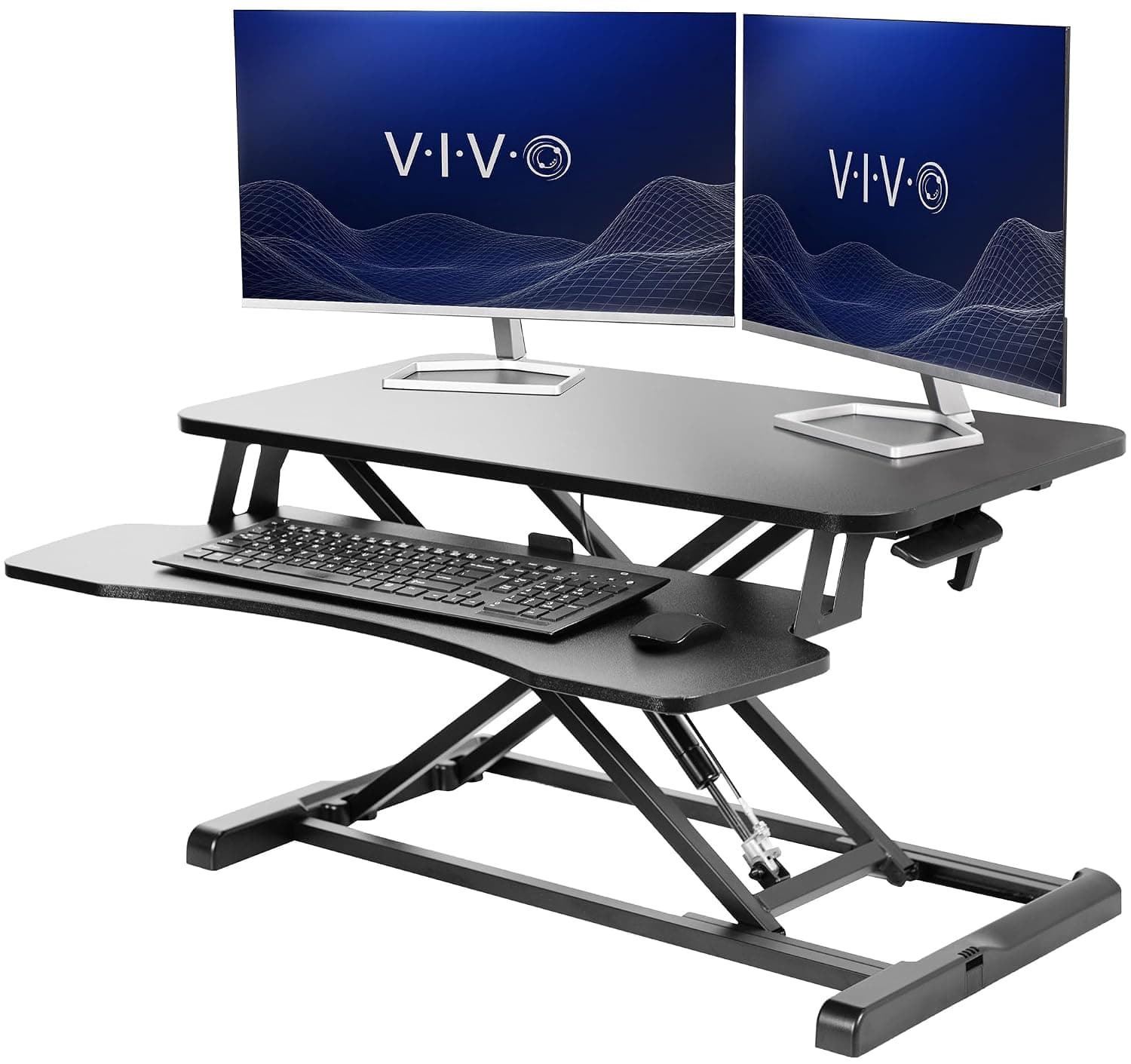 VIVO Standing 81 cm Desk Converter, Height Adjustable Riser, Sit to Stand Dual Monitor and Laptop Workstation with Wide Keyboard Tray, Black, DESK-V000K | Height Adjustable, Stand Up Desk Riser, Wide Keyboard Tray, Dual Monitor and Laptop Workstation, K Series