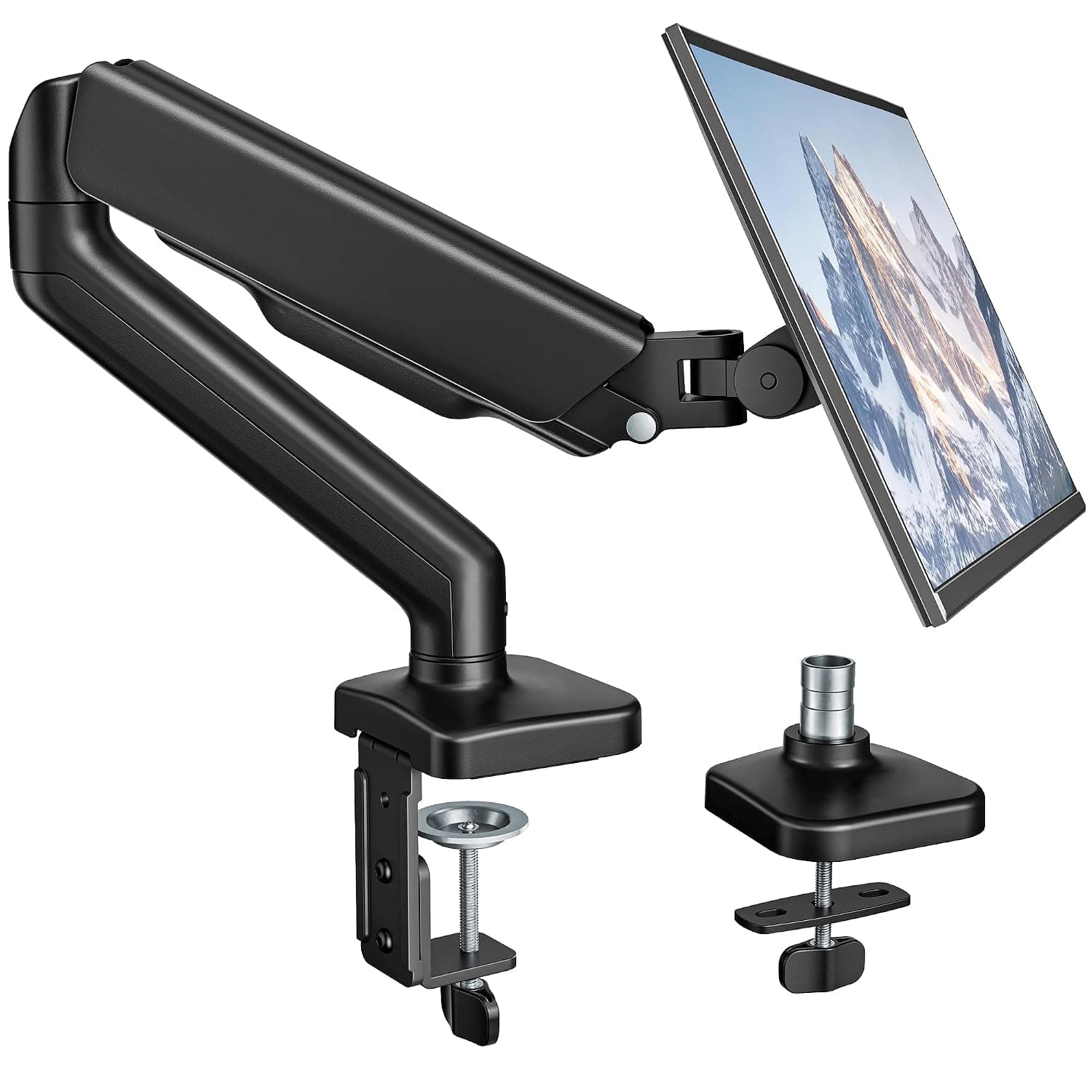 monTEK Monitor Arm for 17-32 inch up to 9kg Screen VESA 75x75/100x100mm | Gas Spring,Full Motion,Dual Arm,Smart USB Hub,508mm Extension,414mm height adjustment,Cable Management,Cable included
