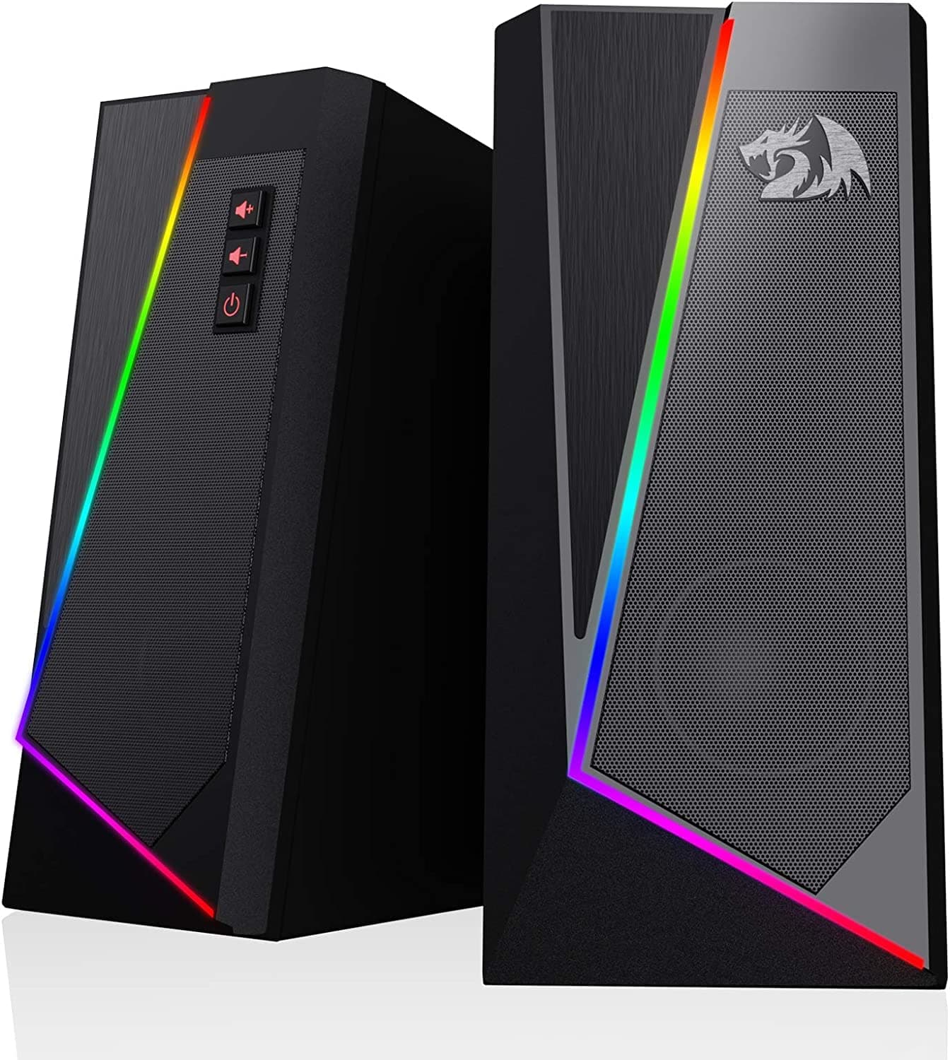 Redragon GS520 Anvil RGB Desktop Speakers, 2.0 Channel PC Computer Stereo Speaker with 6 Colorful LED Modes, Enhanced Bass and Easy-Access Volume Control, USB Powered w/ 3.5mm Cable | speakers desktop stereo 2.0 channel pc 6 modes led colors enhanced bass volume control usb
