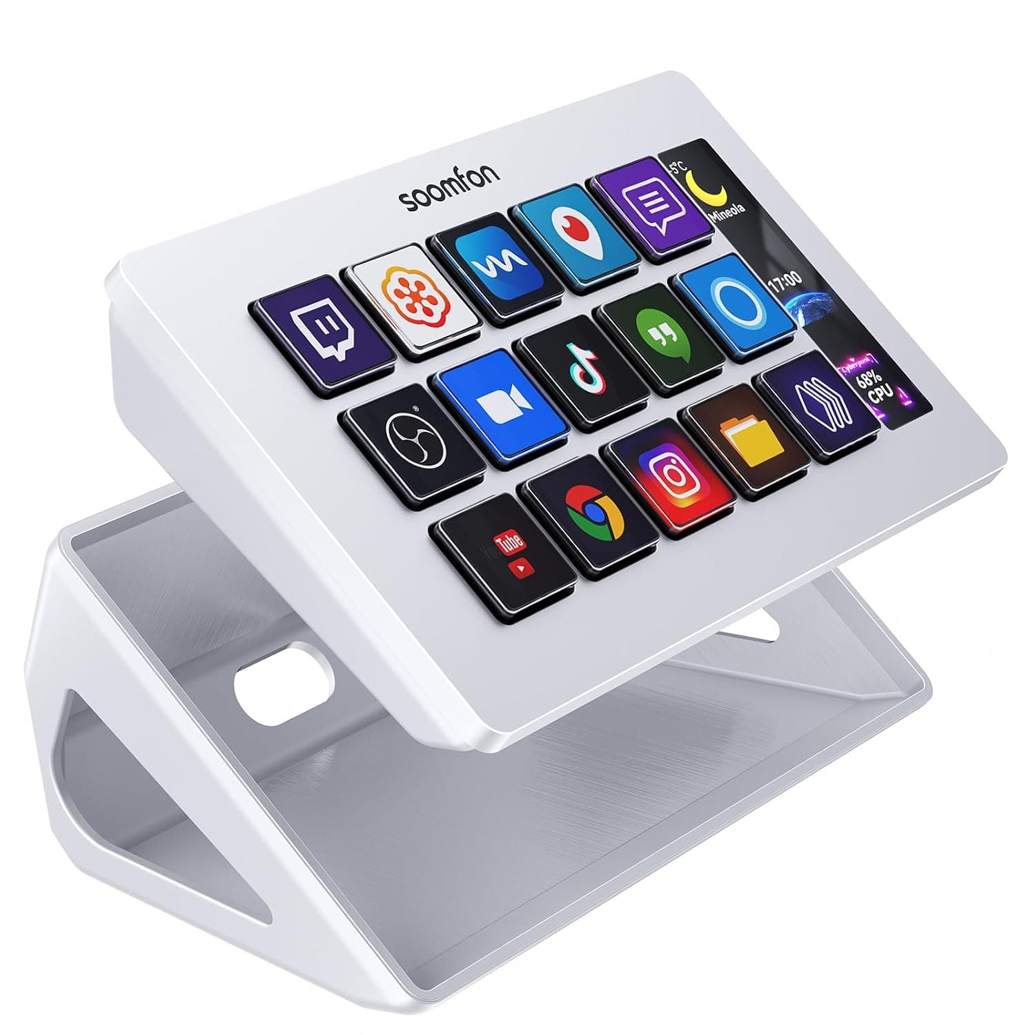 SOOMFON Stream Controller Studio Control Deck 15 Macro Keys and Dashboard | 15 Customized LCD Buttons to Trigger Actions, Compatible with OBS, Twitch, YouTube, for Live Streaming Video Editing, White