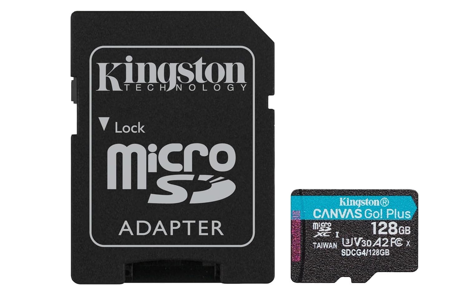 Kingston Canvas Go Plus microSDXC Memory Card Gen4 200MB/s A2 U3 V30 128GB Card + Adapter-SDCG4/128GB
