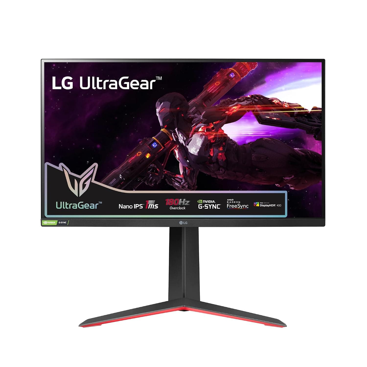 LG UltraGear Gaming Monitor 27GP850P-B, 27 Inch, 1440p, 180Hz O/C, 1ms GtG, Nano IPS Panel, Display HDR 400, AMD FreeSync Premium, NVIDIA G-SYNC, Smart Energy Saving, HDMI, Displayport, Black/Red