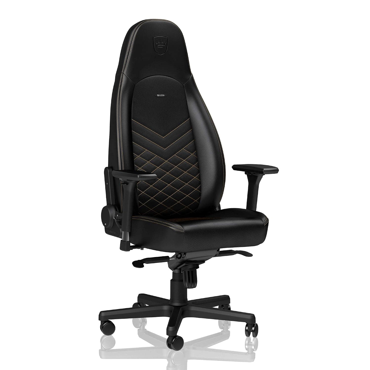 noblechairs ICON Chaise de Gaming - Chaise de Bureau - Cuir Synthétique PU - 150 kg - Inclinable - Coussin de Soutien Lombaire - Design du Siège de Course - Noir / Or