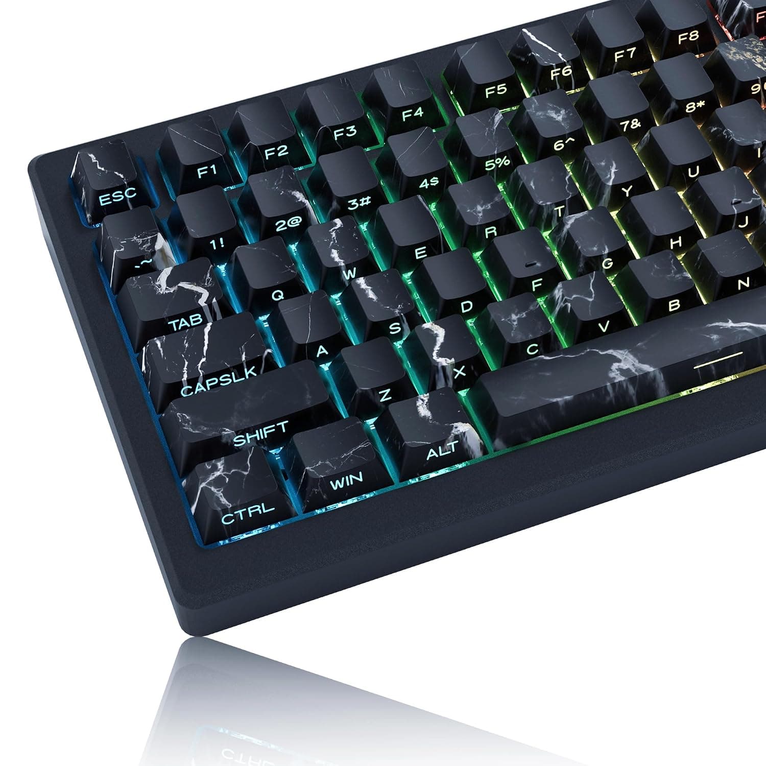 XVX PBT Keycaps - Cherry Profile, Side Print, 136 Keys, Black, Marble Texture, Compatible with Cherry MX Keys & +Switches, 60%/75%/80%/96%/100%/TKL Layouts