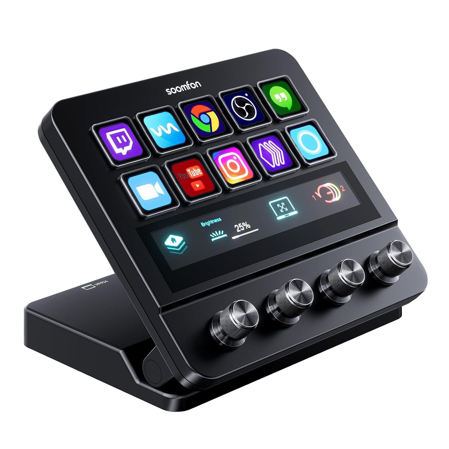 SOOMFON Stream Controller Studio Deck 10 Keys, 4 Dials, Touch Strip Display | 10 LCD Buttons, Touch Strip Display, 4 Multifunction Dials to Trigger Actions, Compatible with OBS, Twitch, Discords, Youtube