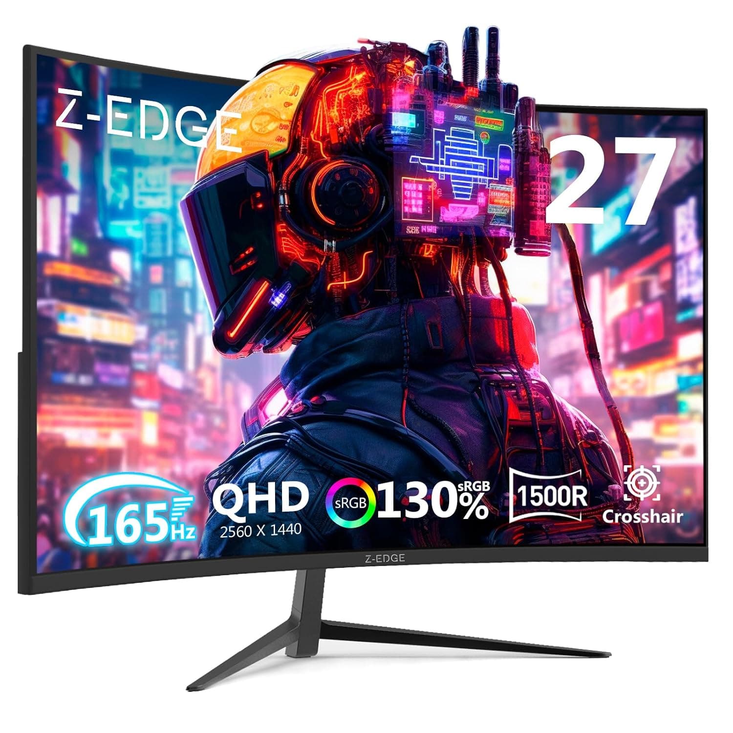 Z-Edge 27 Inch QHD Curved Gaming Monitor 165Hz 144Hz 1440P VA 1500R HDMI DP | PC Monitor 2K 2560x1440 16:9 1ms MPRT, 130% sRGB, 300cd/m² Brightness, FreeSync, Crosshair, VESA Mountable, Black