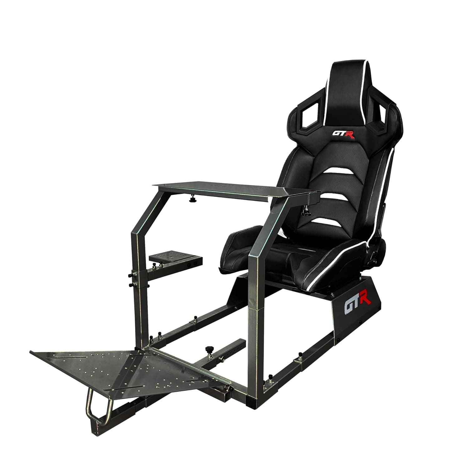 GTR Simulator GTA Model Majestic Black/White Frame with Adjustable Leatherette Pista Racing Seat Gaming Simulator Cockpit Chair (PC/PS/Xbox/Nintendo Compatible)