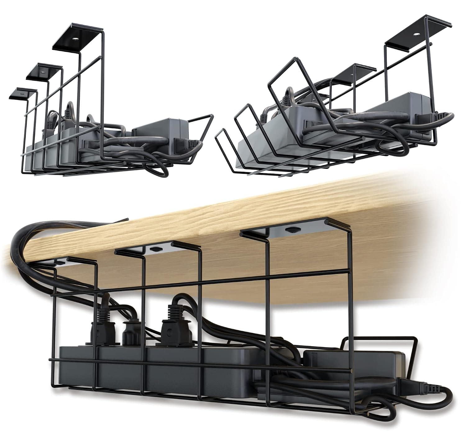 Scanfield Set of 2 Under Desk Cable Management Tray, Maximises Airflow, Spacious Wire Organiser, Screwfree Installation, Modular Rack Storage