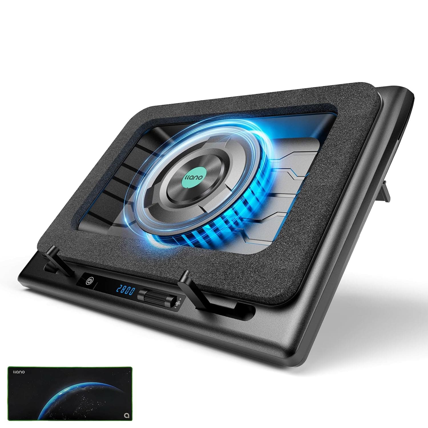 llano Gaming Laptop Cooling Pad Cooler Stand with 5.5inch External | Fan Adjustable Speed Touch Control 3-Port USB Rapid Temperature regulation for Computer Notebook 15-19in (V13 No RGB)