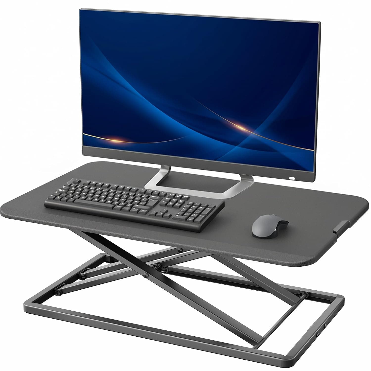 VIVO Economy Single Top Height Adjustable 29 inch Standing Desk Converter, Sit Stand Tabletop Monitor and Laptop Riser Platform Workstation, DESK-V000U | Economy, Height Adjustable, Sit Stand Tabletop Monitor and Laptop Riser Workstation, No Assembly Required, Black Frame