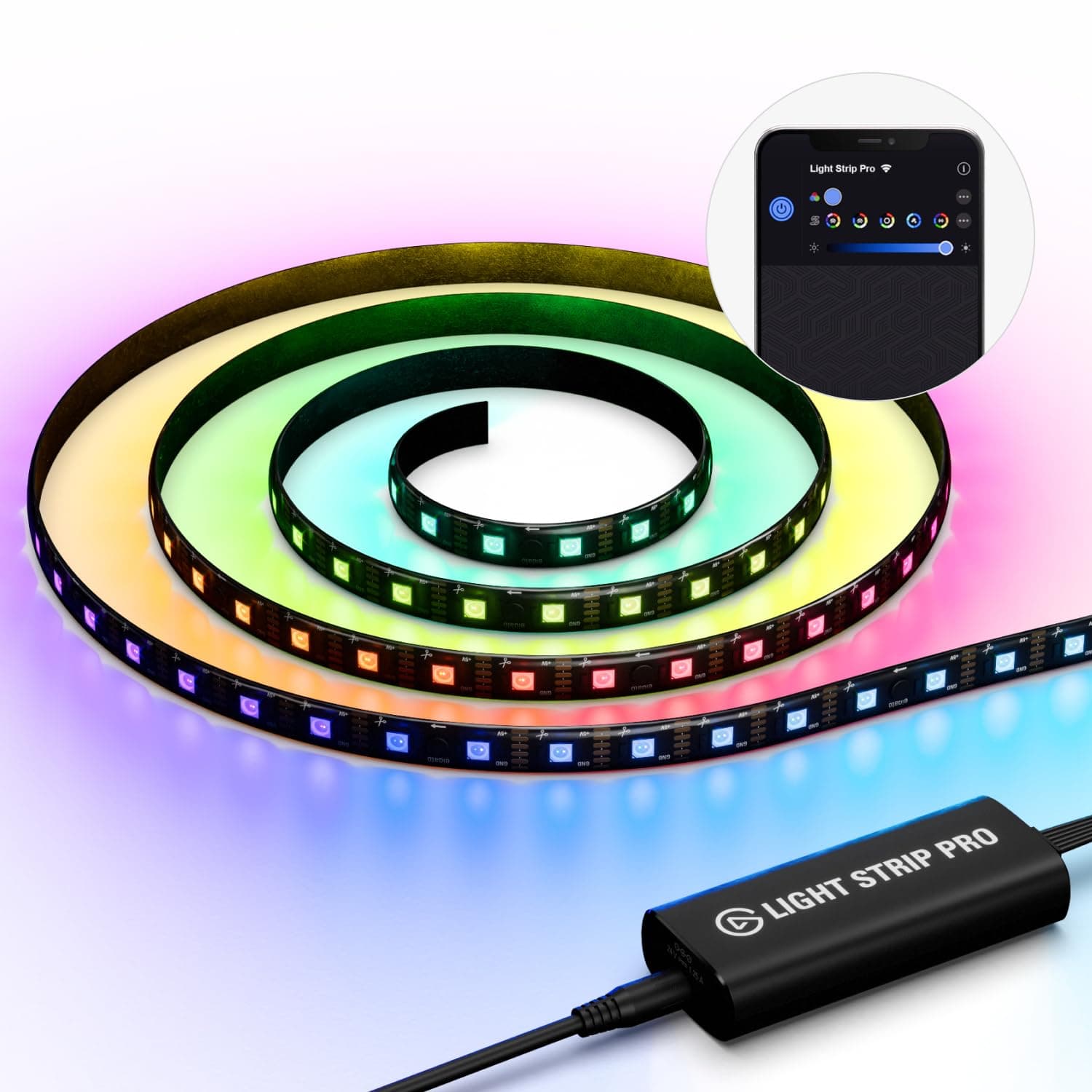 Elgato Light Strip Pro, Addressable RGB LED Light Strip | 16 million colors, AI scene generation via text prompts, Adjustable speed and direction, Magnetic mount, App controlled