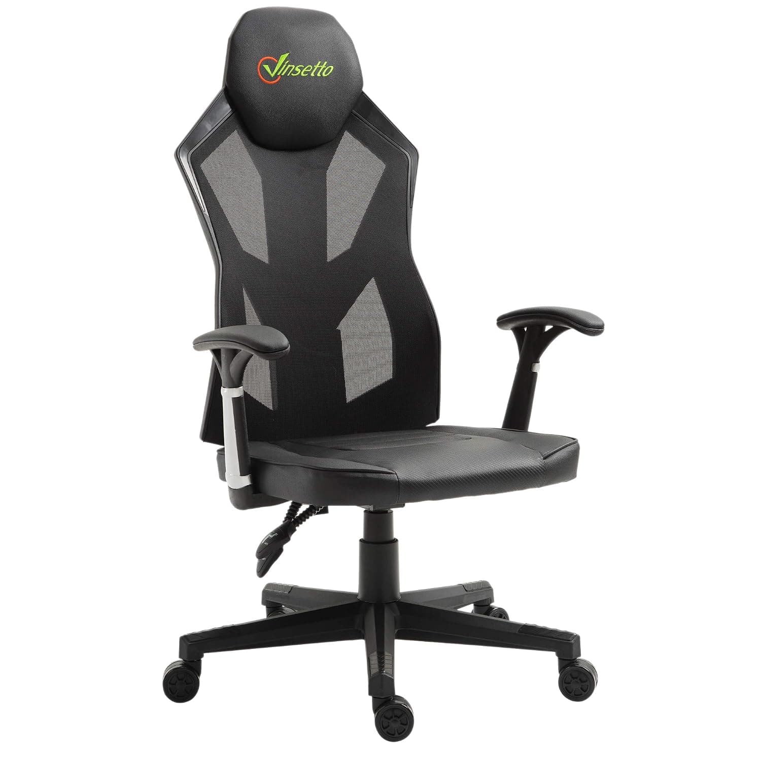 Vinsetto High Back Gaming Chair Racing Style PU Leather Ergonomic Swivel Mesh Home Office Chair Height Adjustable Black