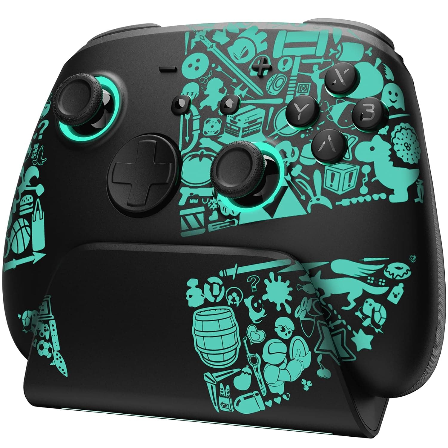 Switch 2 Pro Controller with Charging Dock, Switch Controller Wireless for Switch 2/Lite/OLED, RGB Bluetooth Gamepad with 7 LED Colors/Hall Effect/Back Paddles/Dual Shock/Turbo/Motion Control, Black